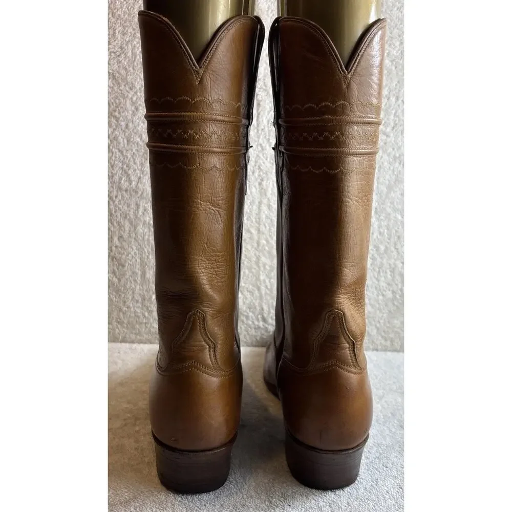 Vintage Lucchese Boots Womens 8 C San Antonio Brown Western Narrow Square Toe